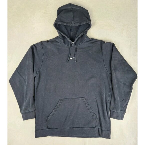 Vintage 90s Y2K Nike Center Check Swoosh Hoodie Black XXL - Picture 1 of 14